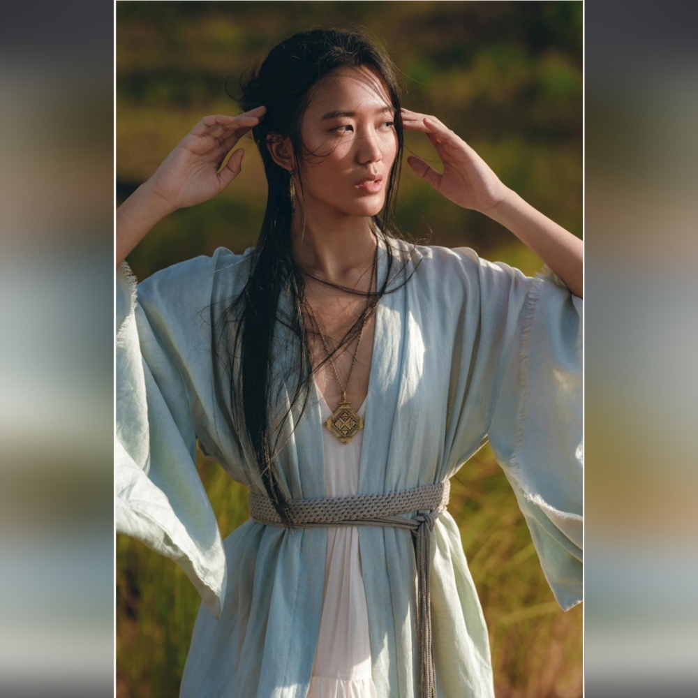 Elegant Light Blue Kimono Robe